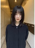 ミディアムレイヤー/顔周りレイヤー/オリーブベージュ/暗髪