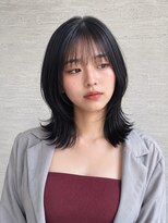 モト 船橋(moto)&nbsp;韓国ミディアムハッシュ顔周りレイヤー艶髪ブルーブラック船橋