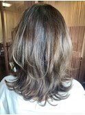 セミロングボブ外ハネ巻き&波巻き3 グレーベージュ