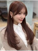 ロングレイヤーカット/顔周りカット/ピンクブラウン