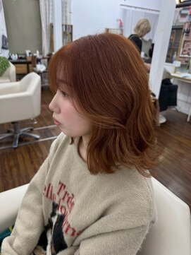 ユイマァル 倉敷店(YUIMARL) ミディアムレイヤー20代30代40代オレンジベージュ透明感カラー