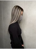 388. シルバーメッシュ/セミロング/前髪/韓国/ツヤ感