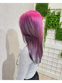 ルーツカラーピンクラベンダーエンドカラー黒派手髪レイヤー