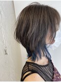マッシュウルフ+ネイビーインナーカラー