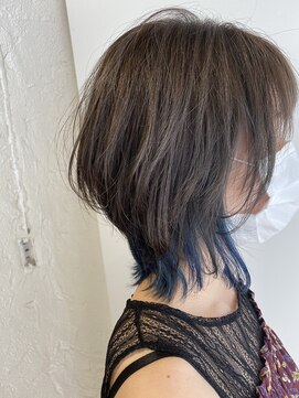 リアン ヘアー(Lien hair) マッシュウルフ+ネイビーインナーカラー