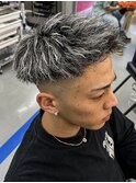 名古屋ツイストスパイラルパーマホワイトメッシュハイライト