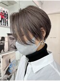 黒髪グレーベージュレイヤーロング前髪パーマ市川