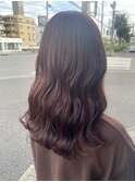 ピンクベージュくびれミディアムレイヤー顔まわり前髪群馬太田