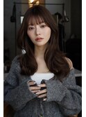 美髪ミディアムレイヤーカットデジタルパーマチェリーブラウン