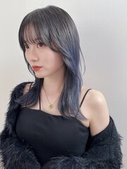 韓国ヘア 顔周りカット  ブルーブラック