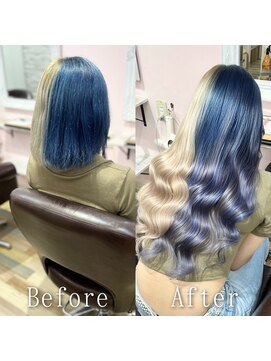 エクステ専門店あるじゃんすー 広島店 ホワイトベージュ×ブルーアッシュ#シールエクステ#韓国#広島