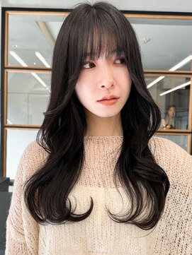 アース 相模大野店(EARTH) 暗髪顔周りレイヤー/韓国風カット/小顔/ブリーチなしカラー