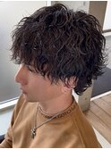 波巻きスパイラルパーマウルフヘア波打ちツイストパーマツーブロ
