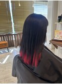 ロングのダウンレイヤーでインナーカラーで襟カラー