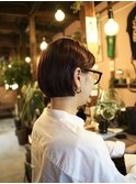 ボルドーカラーにミニボブ