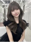 韓国くびれヘア レイヤー シースルーバング アッシュグレージュ