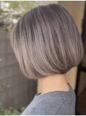 白髪ぼかしハイライト ミルクティー グレージュ ボブ 30代40代