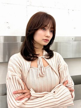 ノク 渋谷(nok) 韓国オリーブカラーオリーブベージュ顔まわりレイヤー前髪パーマ