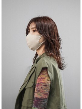 ノード(NODO) セミロングのウルフ＋オレンジベージュ