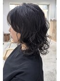パーマミディアム前髪あり似合わせカット暗髪30代40代シルエット