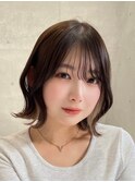 顔周り小顔レイヤーカット/黒髪地毛風カラー/インナーカラー
