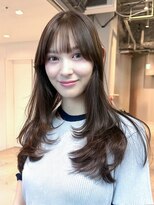 アルバム 銀座(ALBUM GINZA)&nbsp;ロング前髪カットグレージュ韓国ヘア顔周りレイヤー_F31116