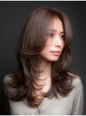 ダークベージュハイレイヤー韓国風センターパート
