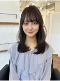 ミディアムレイヤー／流しバング/グレージュカラー【自由が丘】