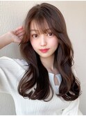 デジタルパーマ前髪パーマ韓国くびれミディアムチェリーブラウン