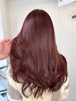 ピークスヘア(peaks hair) ボルドーレッド レイヤーカット ブリーチなしダブルカラー 堀江