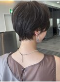 小顔カットショートボブ大人可愛いアッシュオリーブ