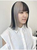 ホワイトアッシュフェイクブラックデザインカラー暗めカラーボブ