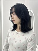 小顔/黒髪/ブルーブラック/ミディアムレイヤーカット