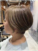 ◇大人40代50代60代ショートボブ丸みショート白髪ぼかし