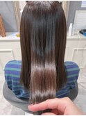髪質改善ストレート　アッシュグレージュ　セミロング