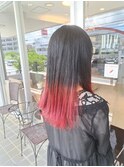 ロングレイヤーレッドピンクグラデーションブリーチ裾カラー