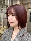 パラパラ質感/切りっぱなしボブ/ピンクブラウン/バーガンディ