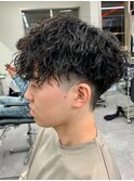 ダークアッシュニュアンスパーマ韓国マッシュベリーショート