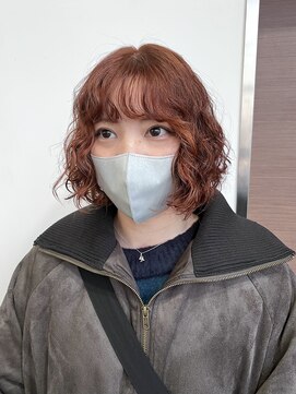 オレンジヘアカラー×ボブパーマ