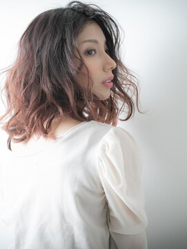 カバーヘア ブリス 川口(COVER HAIR bliss) ミルクティーピンク波巻きかきあげボブパーマw川口20代30代40代