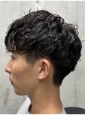 メンズ/アップバング/ツーブロックマッシュ/束感ショート波巻き