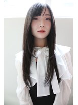 ヘアーメイク スリー(Hair Make 3) 暗髪ストレートロングデザインカラーレイヤーカットウェットヘア