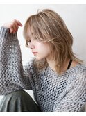 ホワイトグレージュ ミニウルフ フェザーパーマ