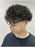 天神大名プードルパーマメンズカットラウンドマッシュ30代