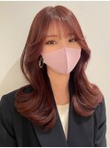小顔外ハネミディアム暖色カラー20代30代くびれミディ韓国ヘア
