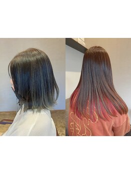 ハイライト、イヤリングカラー、インナーカラーもお任せ。ケアブリーチ使用でダメージを最小限に抑えます♪