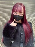 ワインレッド/地雷系ヘア/姫カット/レイヤーカット/落ちる赤