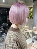 ダブルカラーピンクベージュケアブリーチミニボブナチュラルボブ