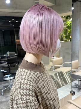 サンク 原宿 表参道(cinq) ダブルカラーピンクベージュケアブリーチミニボブナチュラルボブ