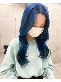 ハイトーンネイビーブルーブラックケアブリーチダブルカラー